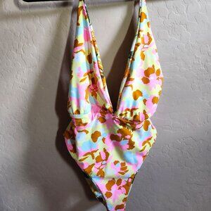 Maaji Reversible Plunge One Piece Swimsuit Women Coral Floral Print Small